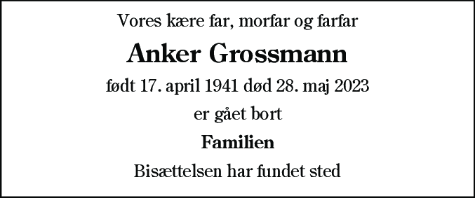 Dødsannonce for Anker Grossmann