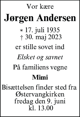 Dødsannonce for Jørgen Andersen