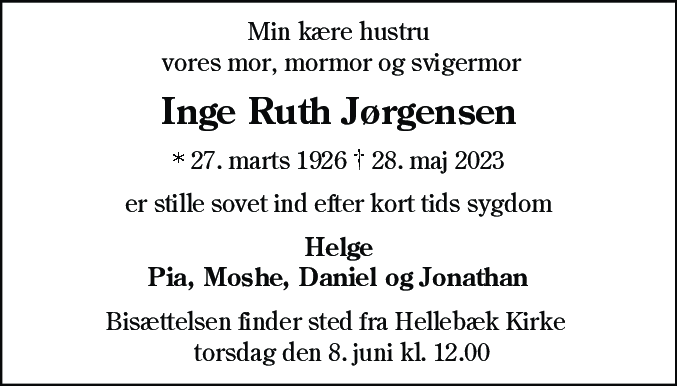 Dødsannonce for Inge Ruth Jørgensen