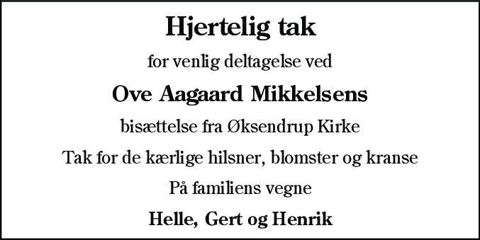 Dødsannonce for Ove Aagaard Mikkelsen