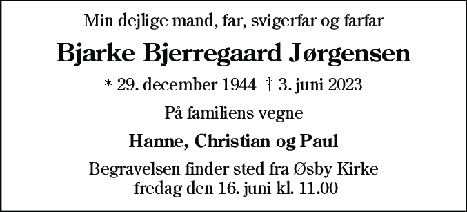 Dødsannonce for Bjarke Bjerregaard Jørgensen