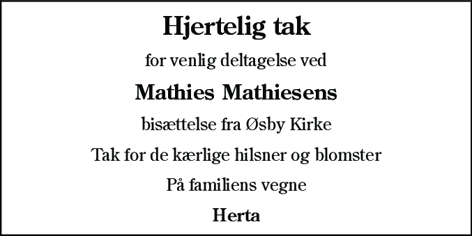 Dødsannonce for Mathies Mathiesen