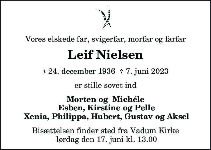 Dødsannonce for Leif Nielsen