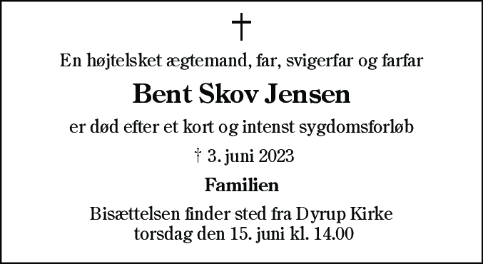 Dødsannonce for Bent Jensen