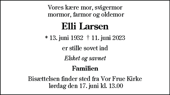 Dødsannonce for Elli Larsen