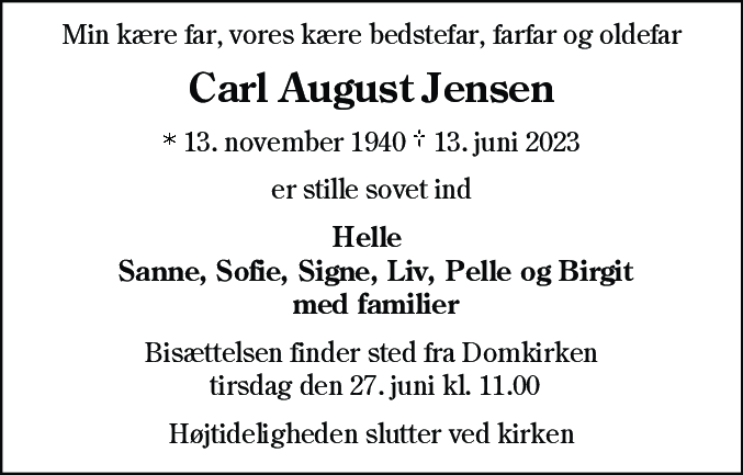 Dødsannonce for Carl August Jensen