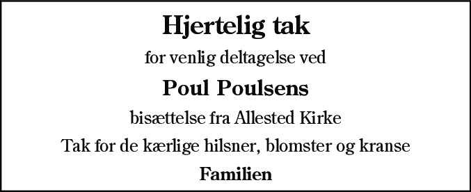 Dødsannonce for Poul Poulsen
