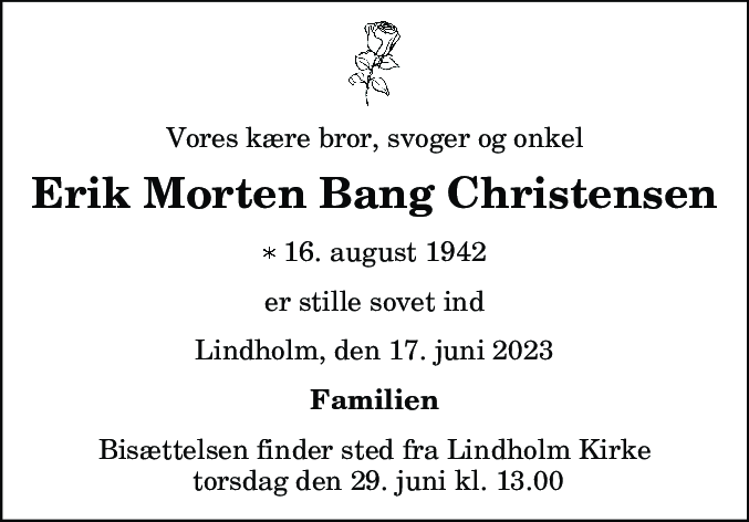 Dødsannonce for Erik Morten Bang Christensen