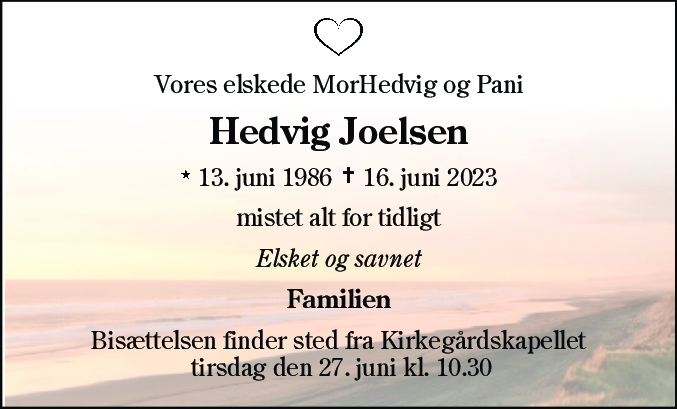 Dødsannonce for Dorthea Jakobine Hedvig Hansine Joelsen