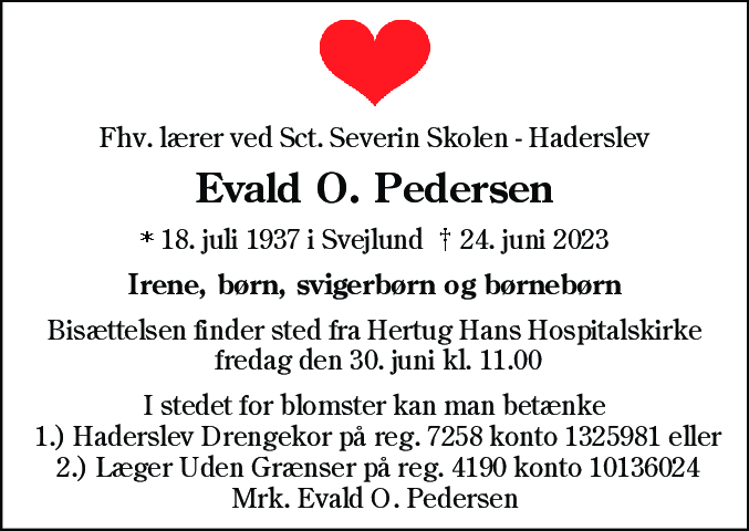 Dødsannonce for Evald Otto Pedersen
