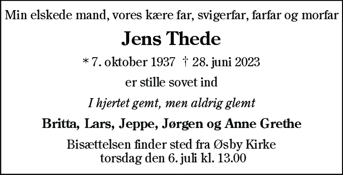 Dødsannonce for Jens Thede