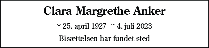 Dødsannonce for Clara Margrethe Anker