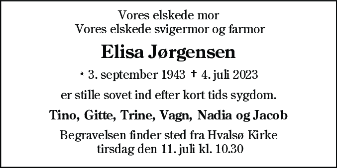 Dødsannonce for Elisa Jørgensen
