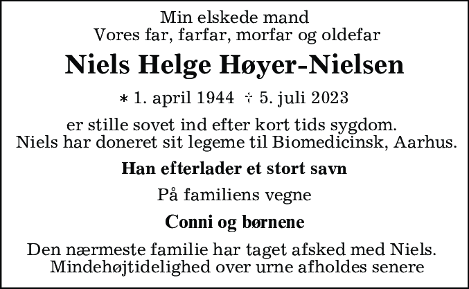 Dødsannonce for Niels Helge Høyer-Nielsen