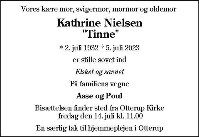 Dødsannonce for Kathrine Nielsen