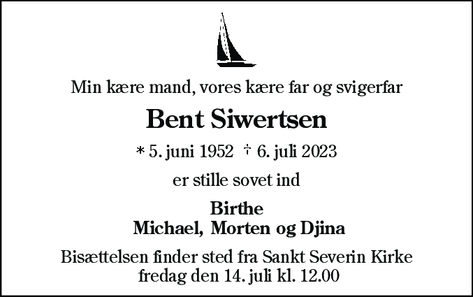 Dødsannonce for Bent Siwertsen