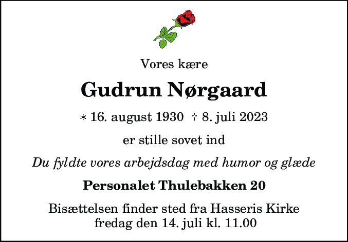Dødsannonce for Gudrun Nørgaard