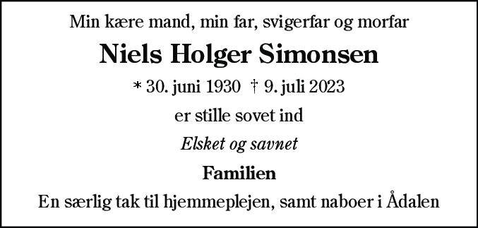 Dødsannonce for Niels Holger Simonsen