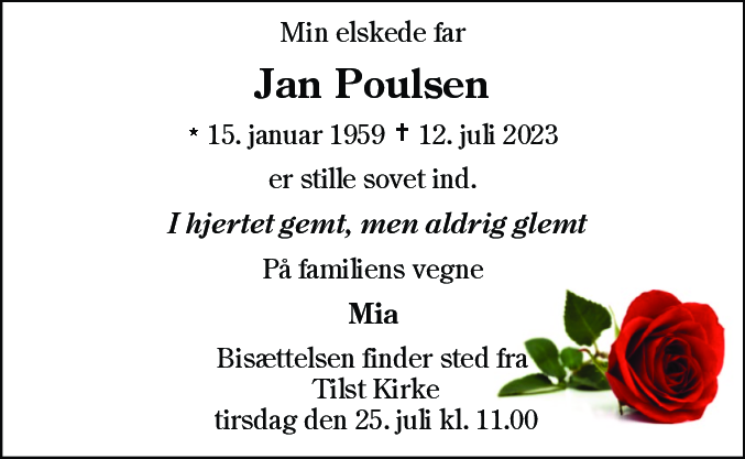 Dødsannonce for Jan Poulsen