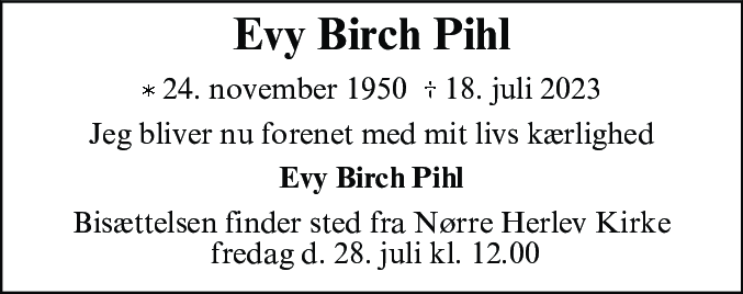 Dødsannonce for Evy Birch Pihl