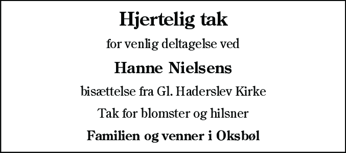 Dødsannonce for Hanne Nielsen