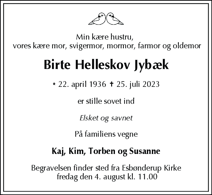 Dødsannonce for Birte Helleskov Jybæk