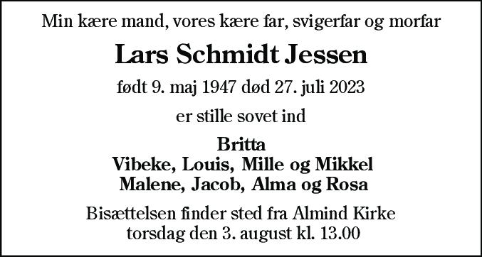 Dødsannonce for Lars Schmidt Jessen
