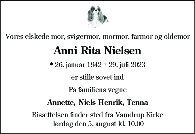 Dødsannonce for Anni Rita Nielsen