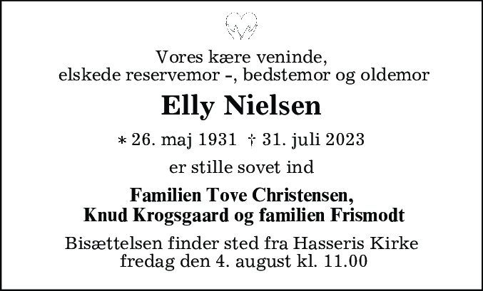 Dødsannonce for Elly Nielsen
