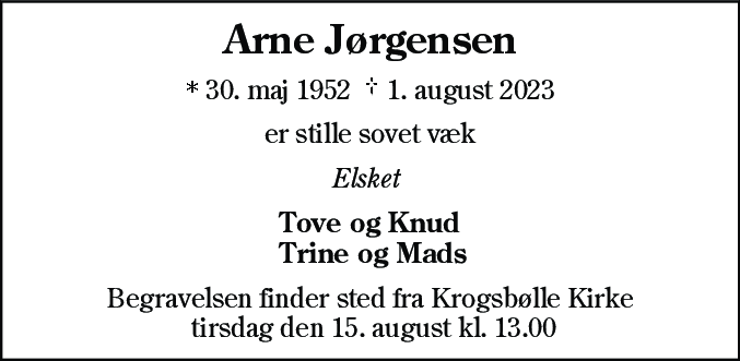 Dødsannonce for Arne Jørgensen