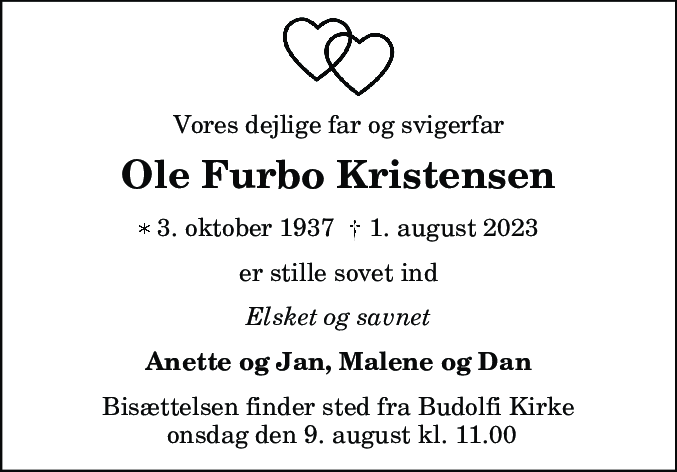 Dødsannonce for Ole Furbo Kristensen