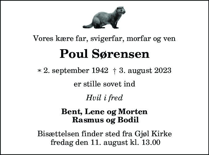 Dødsannonce for Poul Sørensen