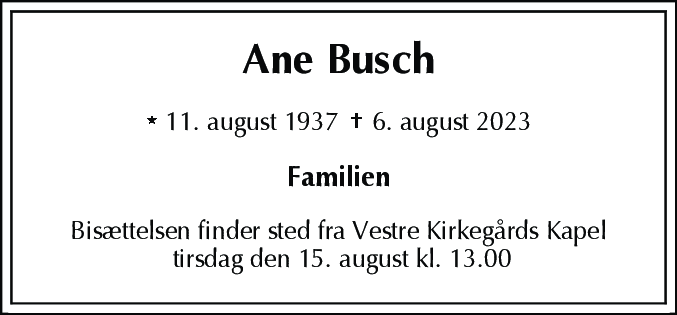 Dødsannonce for Ane Busch