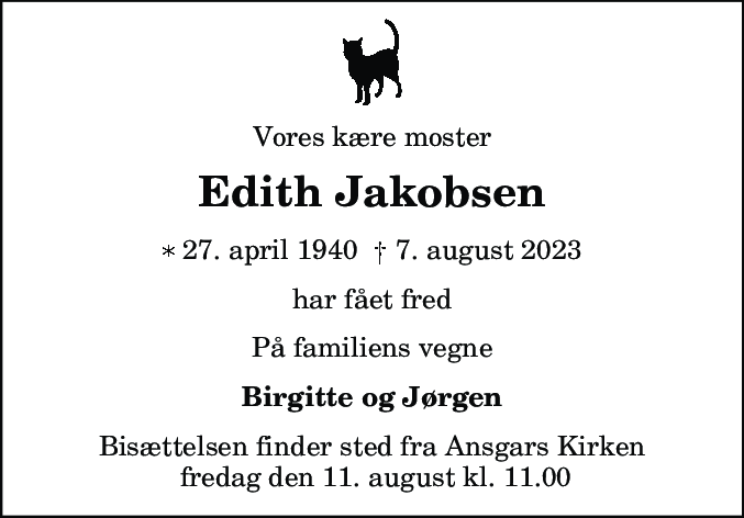 Dødsannonce for Edith Jakobsen