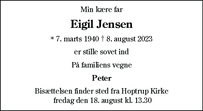 Dødsannonce for Eigil Jensen