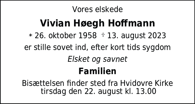 Dødsannonce for Vivian Høegh Hoffmann
