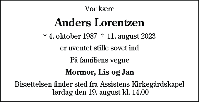Dødsannonce for Anders Lorentzen