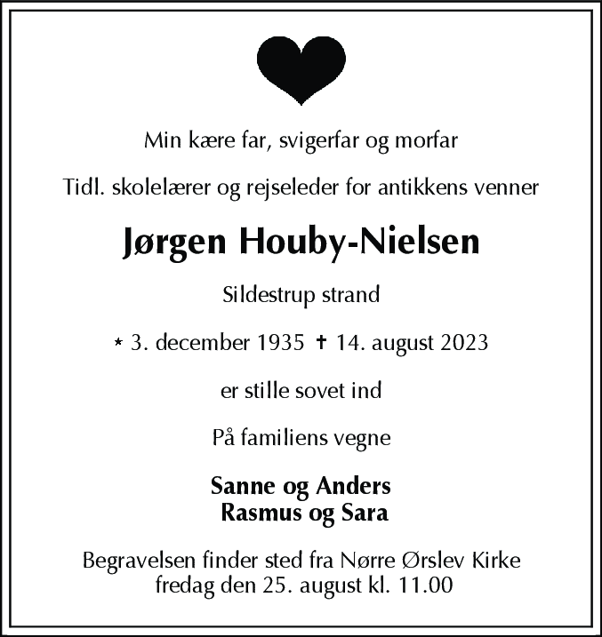 Dødsannonce for Jørgen Houby-Nielsen