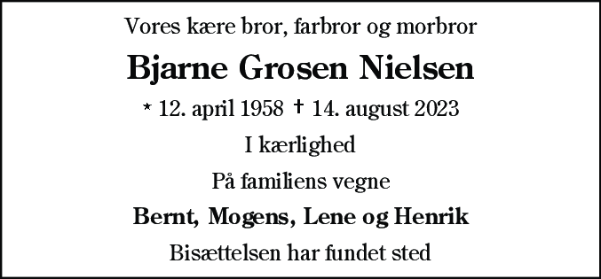 Dødsannonce for Bjarne Grosen Nielsen