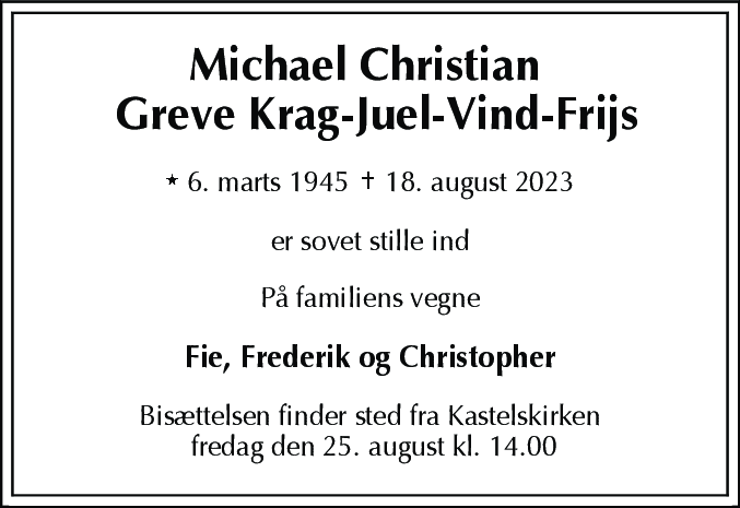 Dødsannonce for Michael Christian Krag-Juel-Vind-Frijs