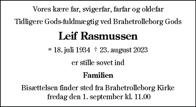 Dødsannonce for Leif Rasmussen