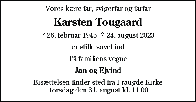 Dødsannonce for Karsten Tougaard