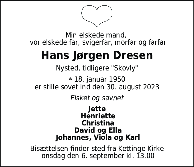 Dødsannonce for Hans Jørgen Dresen