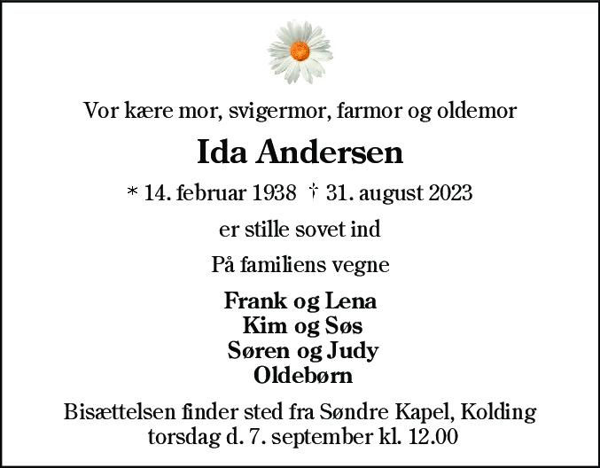 Dødsannonce for Ida Andersen