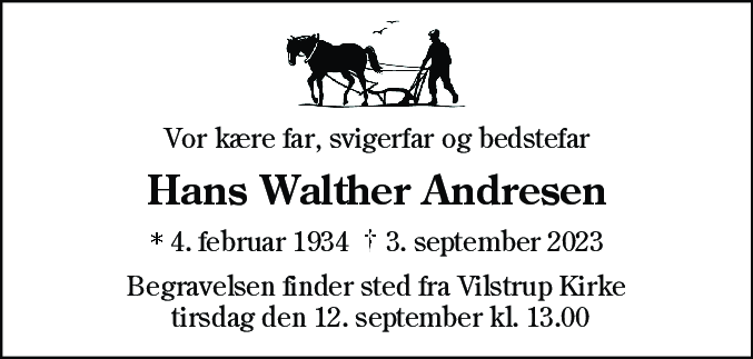Dødsannonce for Hans Walther Andresen