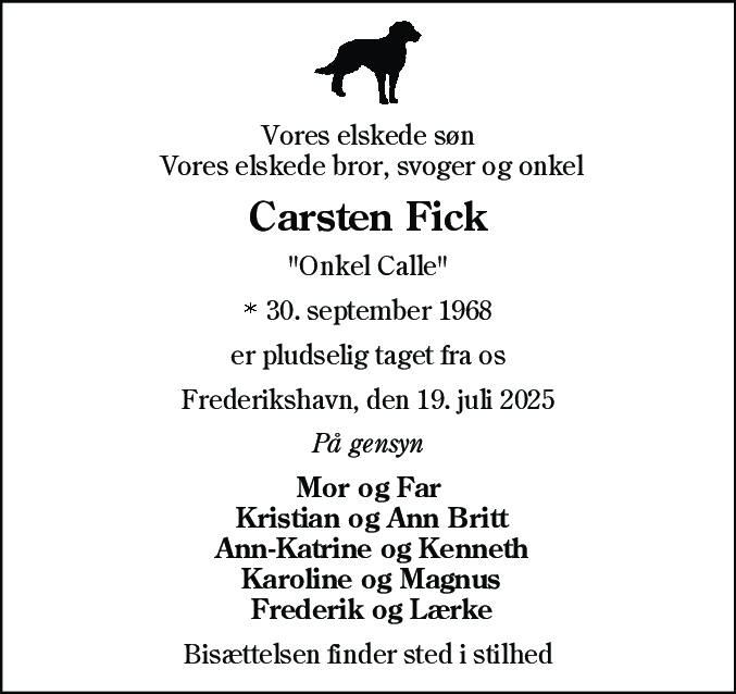 Dødsannonce for Carsten Fick