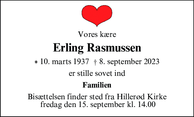 Dødsannonce for Erling Rasmussen