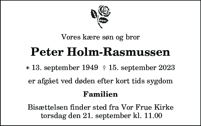 Dødsannonce for Peter Holm-Rasmussen