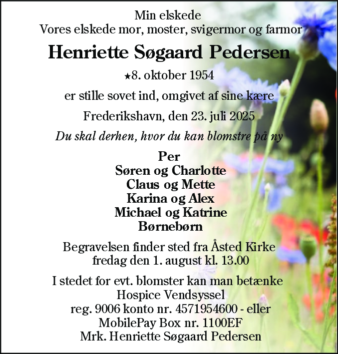 Dødsannonce for Henriette Søgaard Pedersen