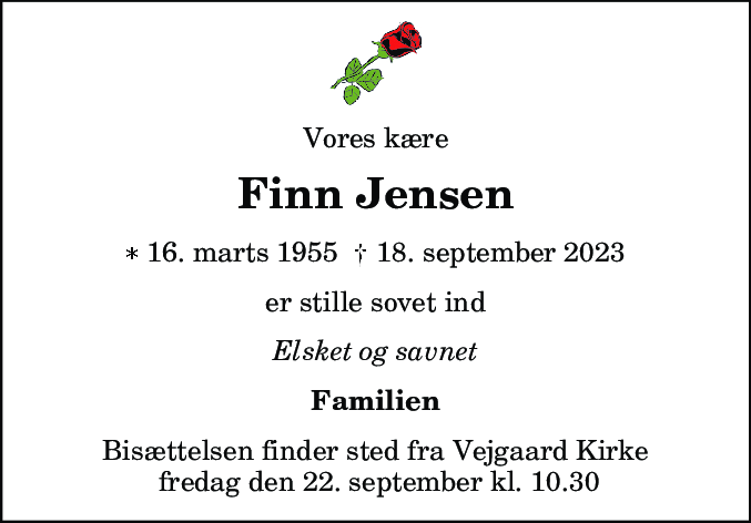 Dødsannonce for Finn Jensen